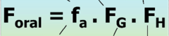 <p>F= fa* Fg * FH</p><p>oral bioavailability= (fraction of dose released and passes through gut) (fraction not metabolized in intestine) (fraction escaped metabolism in liver)</p>