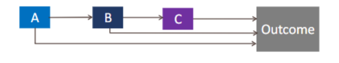 <p>Type of ‘Chain of risk’ model. </p><ul><li><p><span style="line-height: 20.85px;">Each exposure (A,B) not only increase the risk of subsequent exposure (B,C) but also has an independent effect on disease risk (irrespective of later exposure)</span></p></li></ul><p></p>
