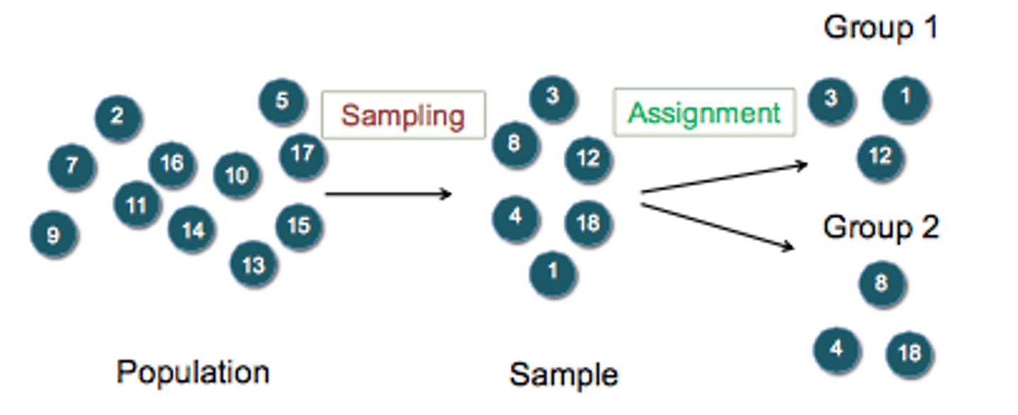<p>sample is randomly assigned to a certain condition</p>