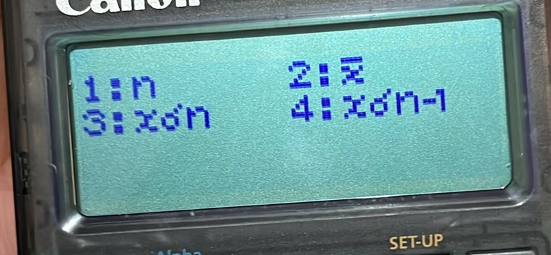 <p>Calculator</p><p>MODE → 3 STAT → 1 SD → 5 S-VAR</p><p>(2) x̄               mean</p><p>(4) xσn-1      standard deviation</p><p>(3) xσn         population</p>