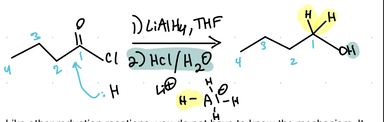 <p>Acid chloride → 1° alcohol</p>