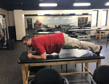 <p>While protracting scapula in plank position, rock caudal and cranial</p>