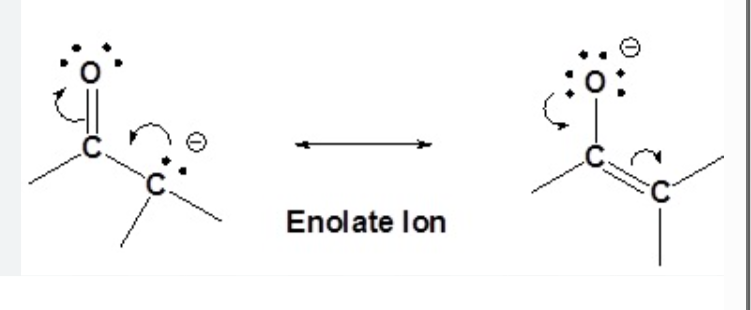 <p>aldehyde or ketone deprotonated to form enolate</p>