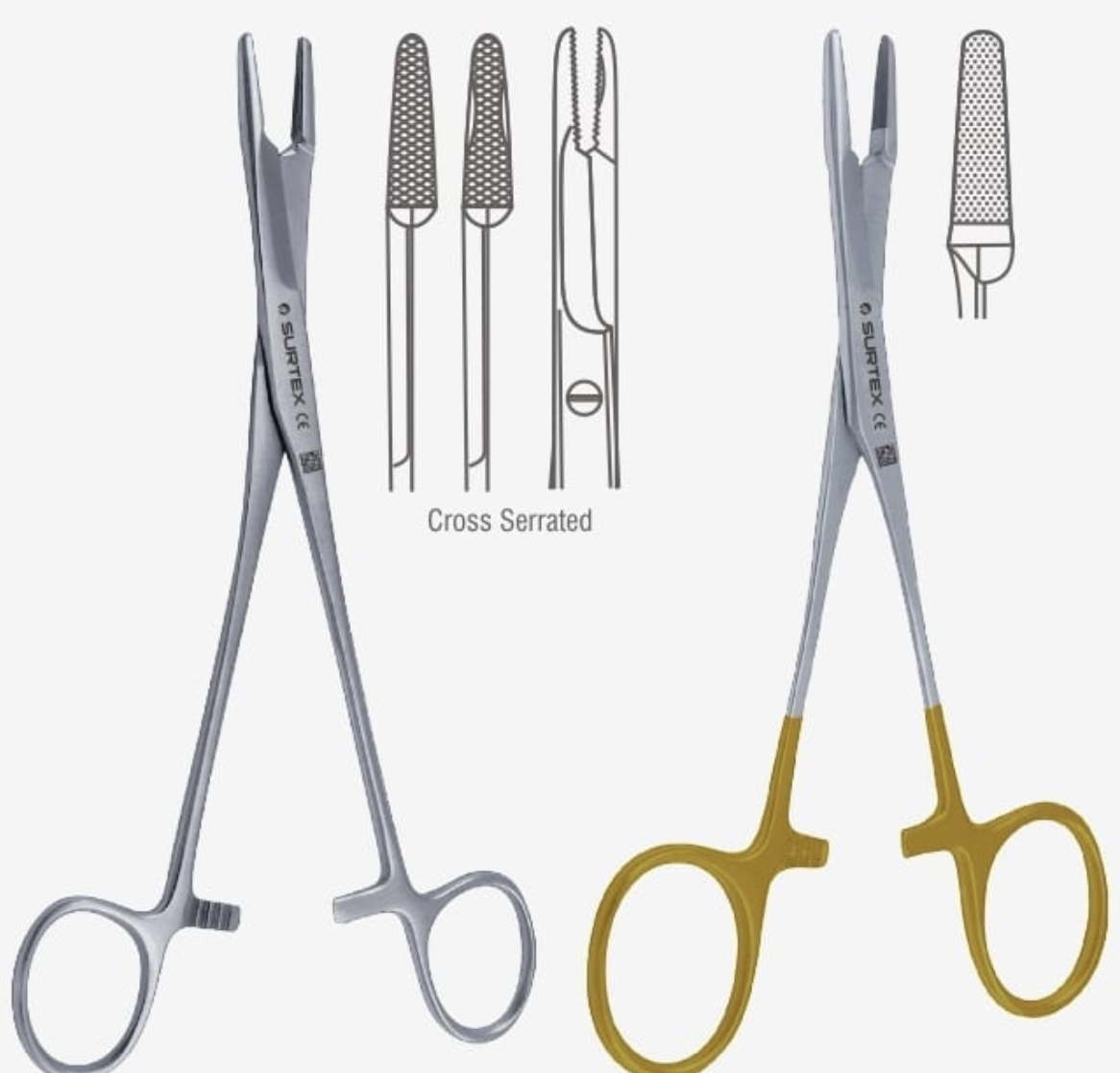<p>Has longer jaws with the proximal end being suture scissors and the distal end being cross serrated to give that strong grip on the needle for suturing.</p>