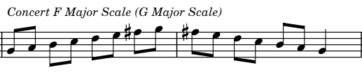 <p>Concert F Major Scale (G Major Scale)  F#</p>