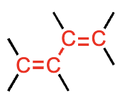 <p>Two C=C double bonds separated by one single bond</p>