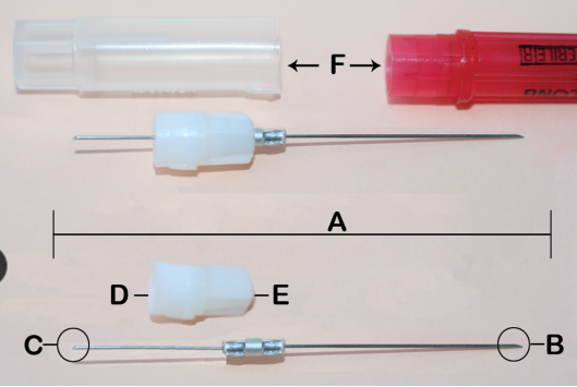 <p>What part of the LA needle is at A?</p>