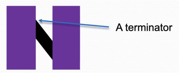 <p>If you can’t see the ends of a line, the movement of a line is ambiguous.</p><ul><li><p>the motion of the line viewed through an aperture is ambiguous and is “captured” by the movement of the terminators (the points where the line joins the aperture)</p></li><li><p>When the terminators move horizontally, the line appears to move horizontally.</p></li><li><p>When the terminators move vertically, the line appears to move vertically.</p></li><li><p>When we can see that actual ends of the line, we can see its actual motion</p></li></ul><p></p>