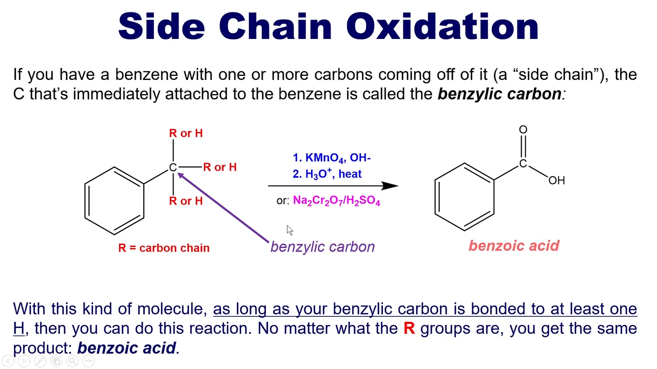 <p>as long as a benzoic carbon has an H attached to it, it can undergo the reaction </p>