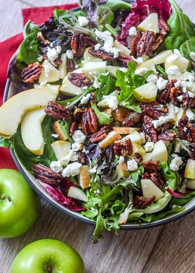 <p>Mesclun Mix, Fuji Apples, PECANS, Feta Cheese, And Honey Balsamic Vinaigrette</p>