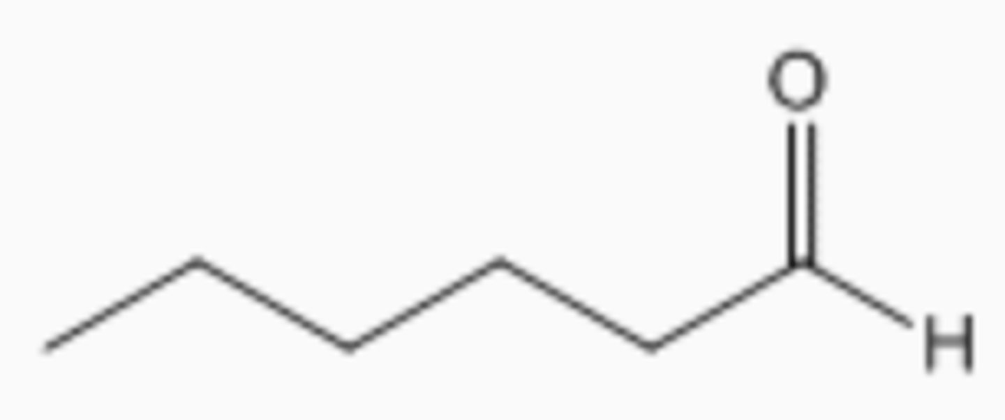 <p>Carbonyl group at END of hydrocarbon chain [R-CHO] (at end so it can have the H)</p><p>- "-al"</p><p>(ex. hexanal)</p>