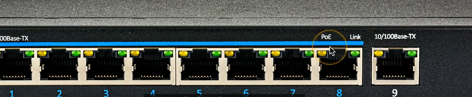 <p>Power over Ethernet</p><ul><li><p>Commonly marked on the switch or interfaces</p></li></ul><p></p>