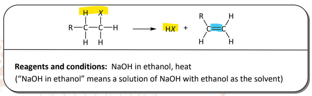 <p>RnCs: NaOH in ethanol, heat</p>