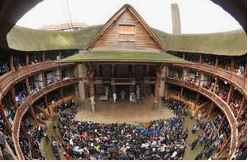 <p>a large, rectangular platform that protruded from the back stage area into the center of the audience pit, surrounded on three sides, allowing intimate contact between actors and spectators.</p>