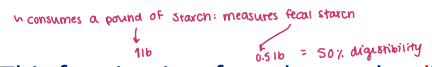 <p><strong><u>Digestibility </u></strong></p><ul><li><p>A certain fraction of each nutrient is consumed <span style="color: red;"><strong>is digested</strong></span> (ie is absorbed by the GI tract) </p></li><li><p><mark data-color="red" style="background-color: red; color: inherit;">This fraction is referred to as the ________</mark></p></li></ul><p></p>
