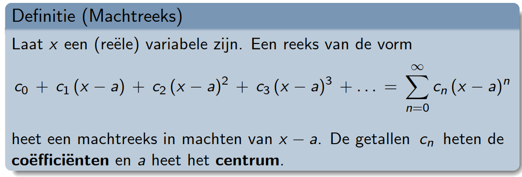 <p>R is het gebied waarvoor de reeks convergent is.</p>
