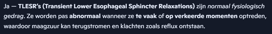 <p><span>Wanneer de TLESR’s ver boven 20 à 30 per dag gaan en tijdens de nuchtere periode optreden (dus wanneer er veel zuur in de maag aanw is) kan refluxziekte optreden.</span></p>