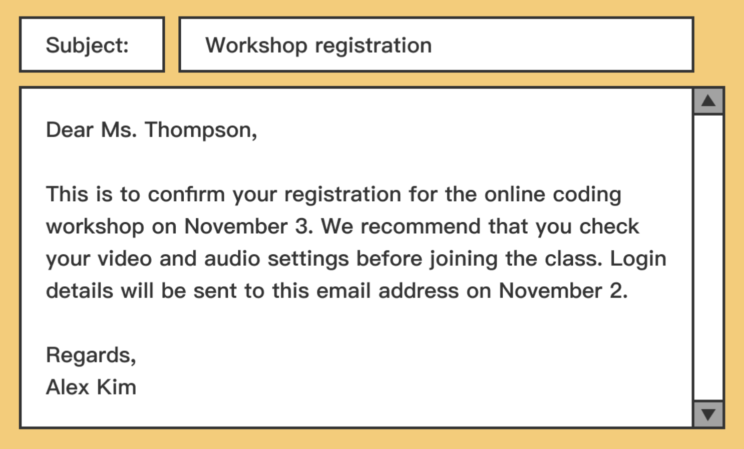 <p><span>What information should Ms. Thompson look for in her email?</span></p>