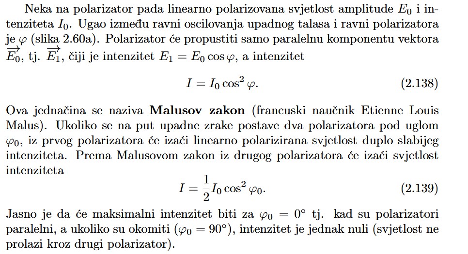 <p>zakon koji povezuje intenzitet upadne polarizirane svjetlosti dobivene s pomoću polarizatora s intenzitetom svjetlosti propuštene kroz analizator</p>
