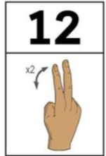 <p>palm facing me hold up pointer and middle finger flcik fingers twice</p>