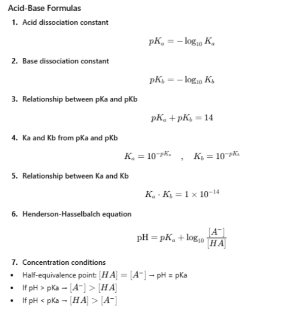 <ul><li><p><span style="background-color: transparent;">Equilibrium constant (K<sub>a</sub>) measures how far the reaction proceeds toward forming products</span></p></li><li><p><span style="background-color: transparent;">A higher K<sub>a </sub> means more products are formed → more H3O<sup>+</sup> ions → lower pH, so the solution is more acidic.</span></p></li><li><p><span style="background-color: transparent;">pK<sub>a</sub> is the negative logarithm of K<sub>a</sub></span></p></li></ul><ul><li><p><span style="background-color: transparent;">Therefore, a larger K<sub>a</sub> corresponds to a smaller pK<sub>a</sub>, indicating a stronger acid.</span></p></li></ul><p></p>