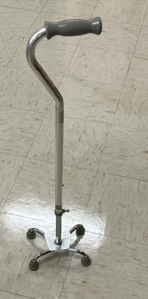 <p>stability:mobility</p><p>-Larger points of contact for some weightbearing/offloading of affected lower extremity</p><p>-All 4 points must be in contact with ground (*press down on all 4 at same time)</p><p>-“K” facing away from the patient</p><p>-Fit: straight side against pt</p><p>*not used often, for specific pts (ex: storke and past HW but still need more stability)</p>