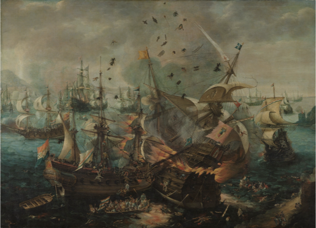 <p><span>Cornelis Claesz van Wieringen, <em>Battle of Gibraltar in April 1607</em>, painted in 1621, oil on canvas, 136.8 cm x 187 cm</span></p>