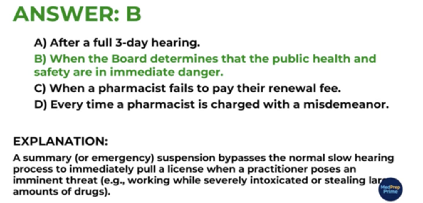 <p>B. When the board determines that the public health and safety are in immediate danger</p>