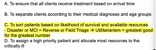 <p>C. To sort patients based on likelihood of survival and available resources</p>
