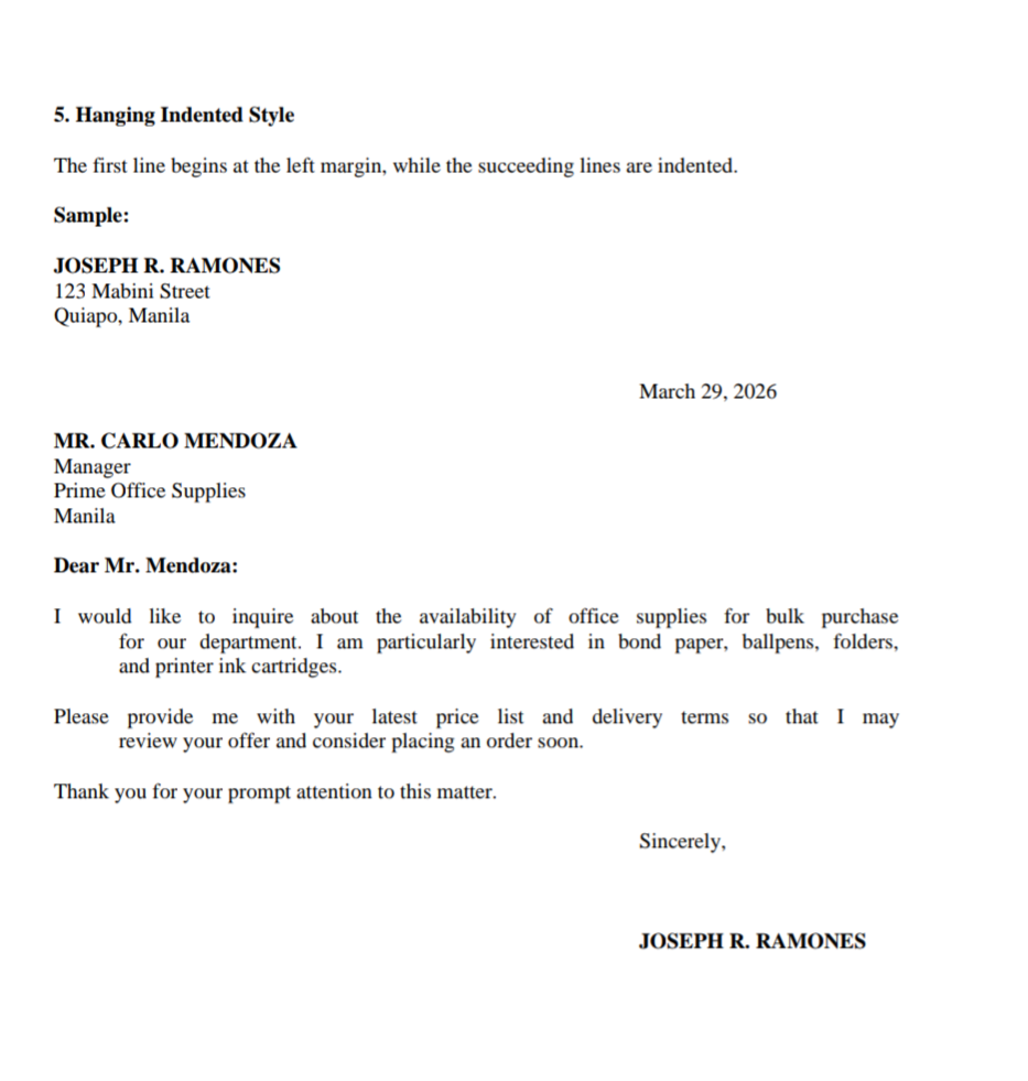 <p>5. Hanging Indented Style</p>