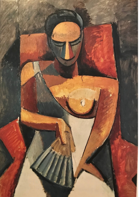 <p>abstract art (picasso/ seated woman holding a fan)</p>