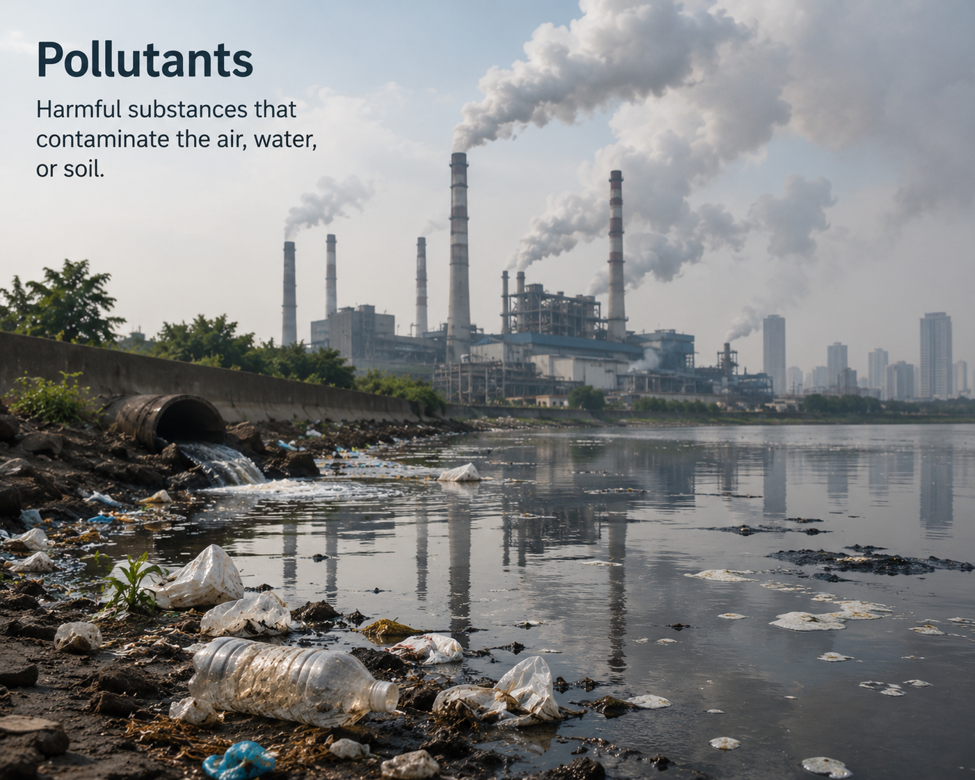 <p>pollute (verb)</p><p>pollutants (noun)</p>