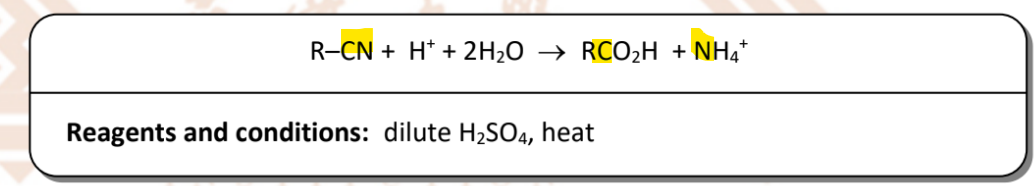 <p>RnCs: dilute H<sub>2</sub>SO<sub>4</sub>, heat</p>