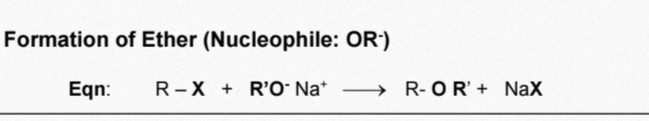 <p>Nucleophilic sub of halogenoalkanes to form ether</p>