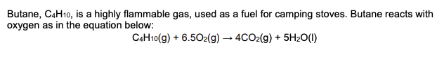 <p><strong>Explain why this equation represents the standard enthalpy change of combustion of butane (1 mark)</strong></p>