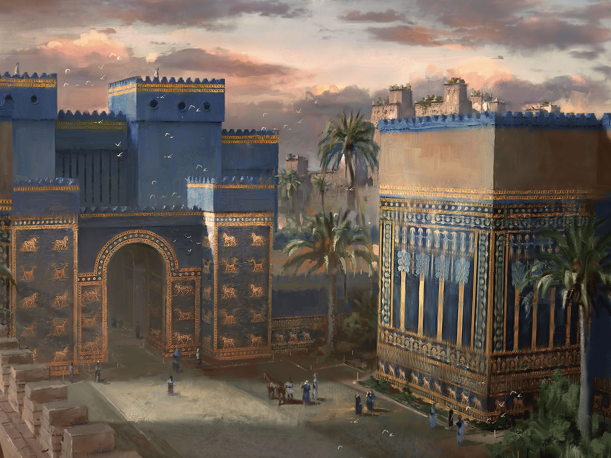 <p>ishtar gate</p><p>originally in babylon</p><p>now in berlin</p>
