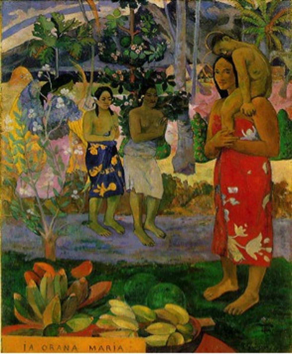 <p>- French Post-Impressionist painter</p><p>- was a successful stockbroker, but left his family to pursue more vibrant colors and art in Tahiti</p><p>- worked for a short time with von Gogh</p><p>- depicted tropical environment through a lens of colonialism</p>