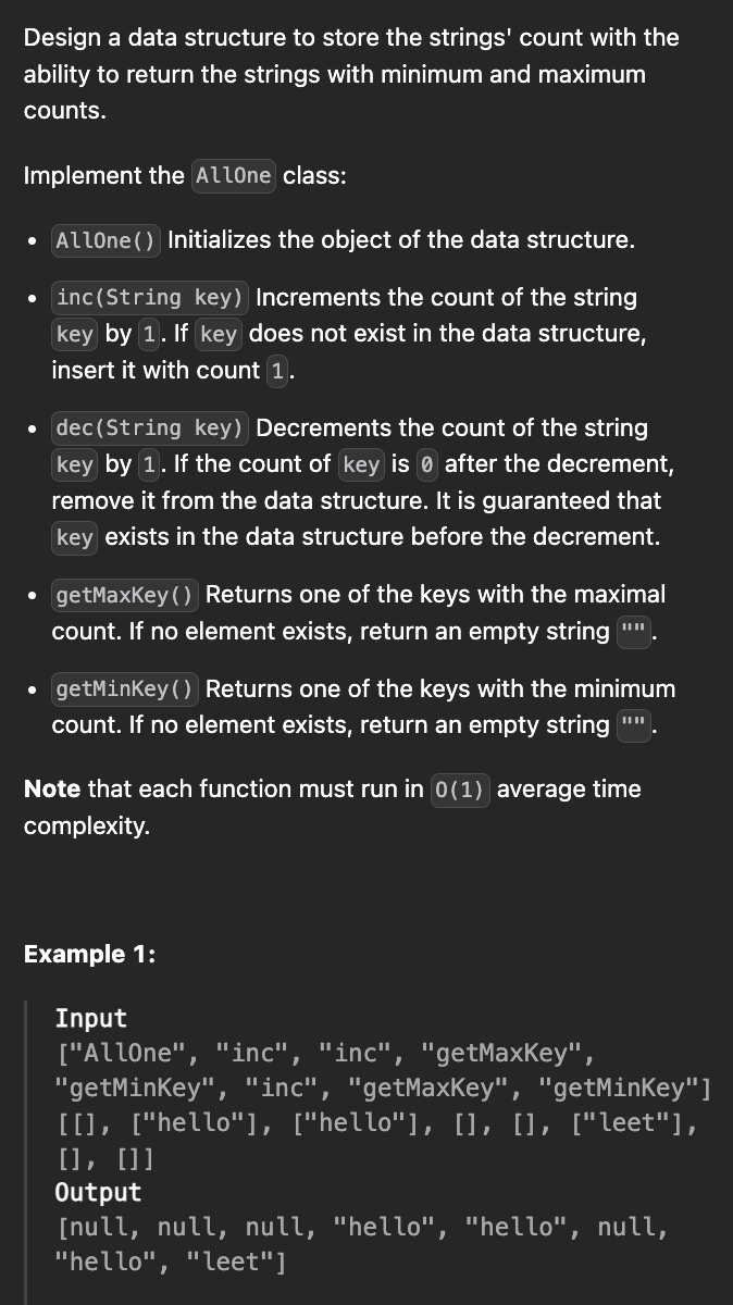 <p><strong>All O(1) Data Structure</strong> (AllOne) (H)</p>