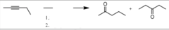 <p>reduces internal alkyne to ketone</p><p>ketone forms on either side of the bond</p><p>enol intermediate tautomerizes to ketone</p>
