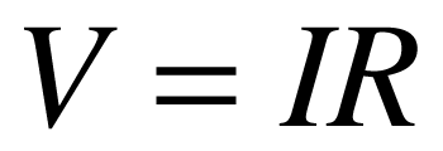 <p>The current (I) in a circuit equals the voltage (V) divided by the resistance (R)</p>