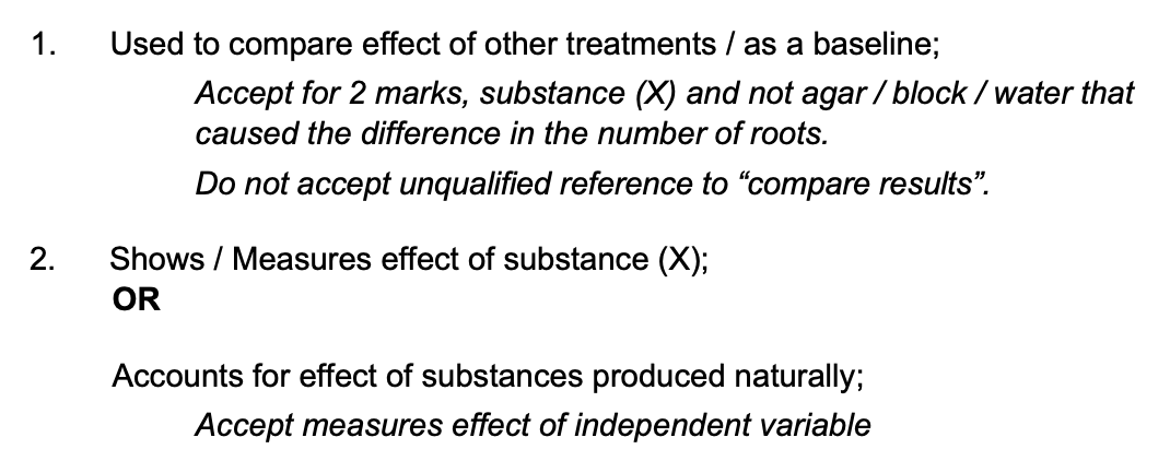 <ul><li><p>used to compare effect of other treatments/as a baseline</p></li><li><p>shows effect of substance X </p></li></ul><p></p>