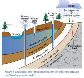 <ul><li><p>water in the well rises higher in the initial groundwater level </p></li><li><p>Must be confined to an aquitard </p></li><li><p>Flows freely </p></li></ul><p></p>