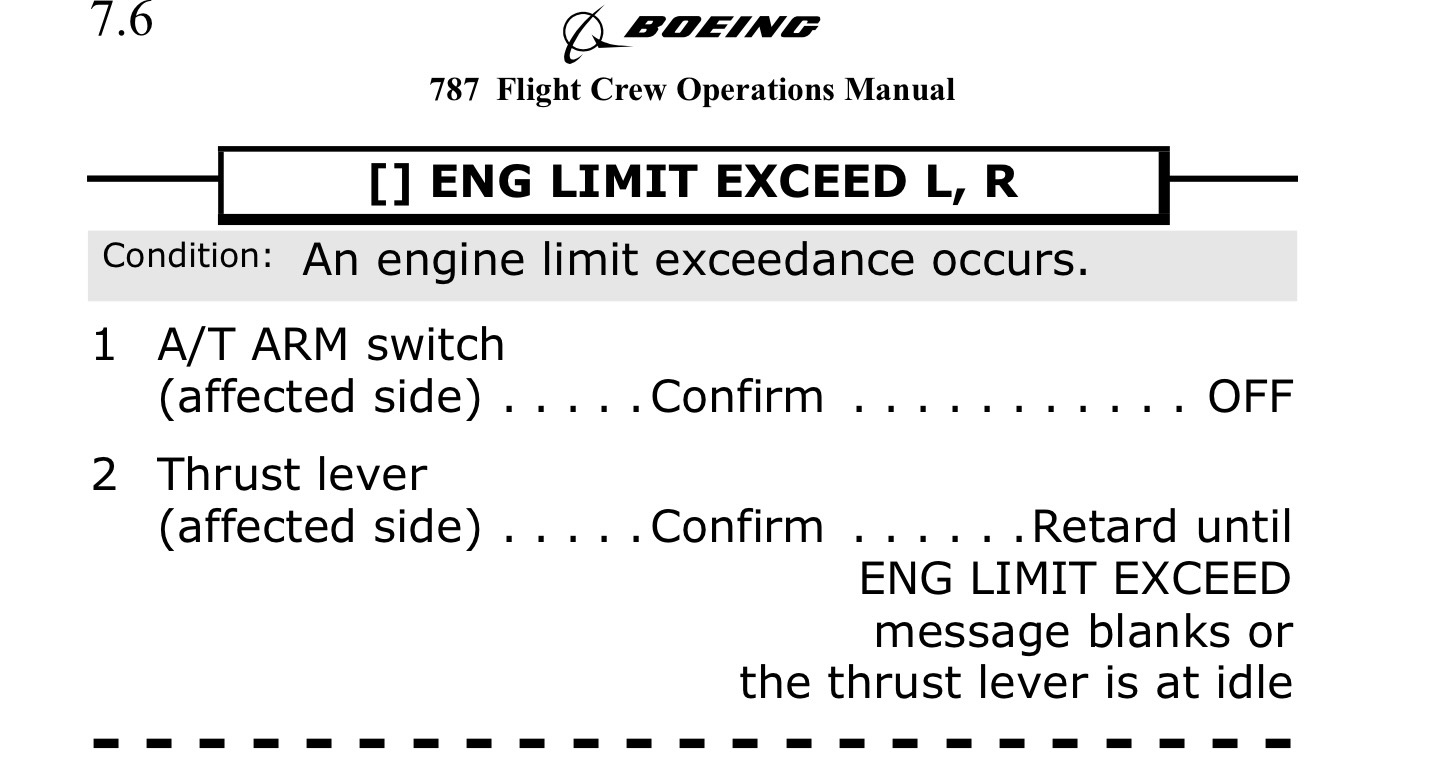 <p>An engine limit exceedance occurs.</p>
