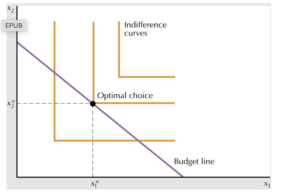 <p>perfect complements budget line and IC</p>