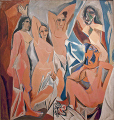 <p>the most influential artistic movement of the 20th century "Pablo Piccasso" typifies the form. Multi-veiw-point and three dimensional representations of objects, sometimes disassembled and reassembled in abstract ways.</p>