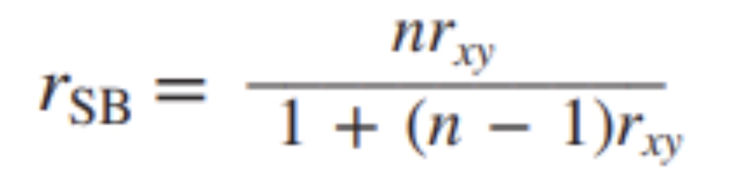 <p>In this Spearman-Brown Formula (half test), which symbolizes number of items in the revised version divided by the number of items in the original version</p>