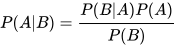 <p>calculates the probability of a cause to be found given its effect; P(A|B) is the probability of event A occurring given that B is true</p>