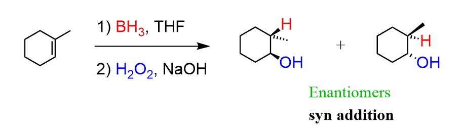 <p>BH3 * THF and H2O2 are responsible for <strong>hydroboration-oxidation</strong><span>, a two-step reaction that converts an alkene into an alcohol.</span></p><p></p><p><span>Anti-markovnikov. Adds -OH group to the less substituted carbon  and an H to the more substituted carbon in a cis manner</span></p>