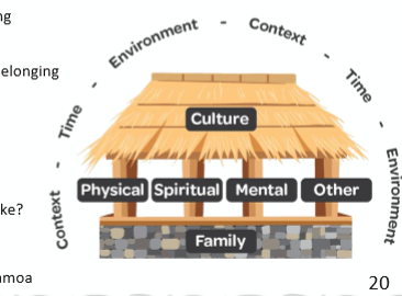 <p>fonofale - interconnected well-living </p><p>vai nui - mutual interdependence, sense of belonging </p><p></p>