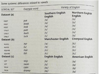 <p>A systemic difference occurs when one variety makes a contrast between words that is impossible in</p><p>another variety</p>